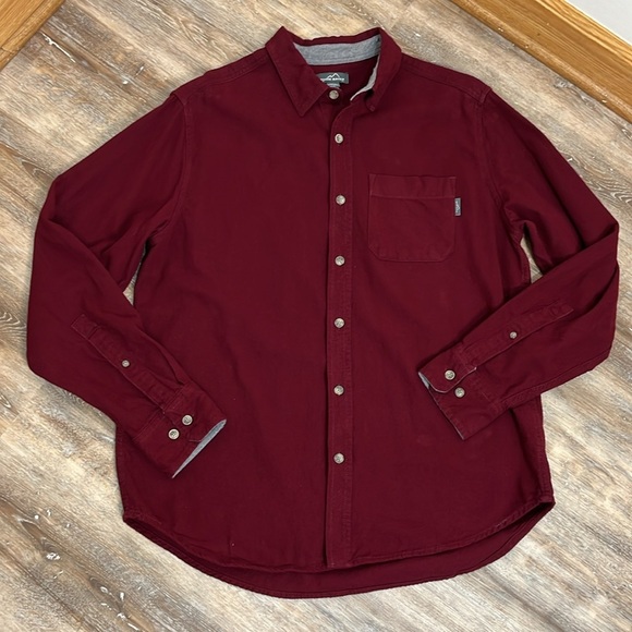 Eddie Bauer Cotton Flannel Men's Shirt Size L Maroon Red Long Sleeve Button Up - Picture 8 of 14